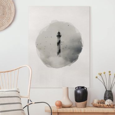 Tableau sur toile - WaterColours - Lighthouse In The Fog