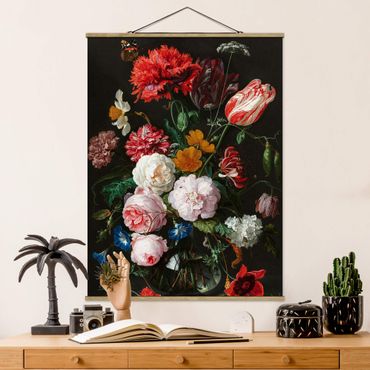 Tableau en tissu avec porte-affiche - Jan Davidsz De Heem - Still Life With Flowers In A Glass Vase