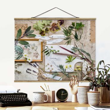 Tableau en tissu avec porte-affiche - Flowers And Garden Herbs Vintage