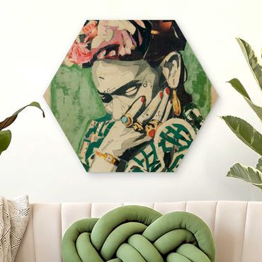Hexagone en bois - Frida Kahlo - Collage No.3