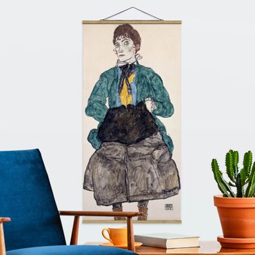 Tableau en tissu avec porte-affiche - Egon Schiele - Woman In Green Blouse With Muff