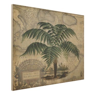 Impression sur bois - Vintage Collage - Palm And World Map
