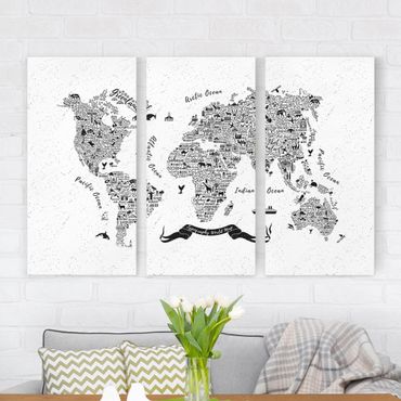 Impression sur toile 3 parties - Typography World Map White