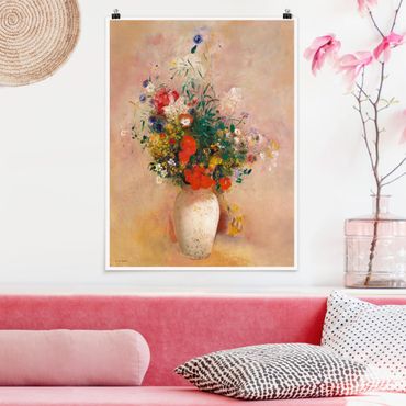 Poster reproduction - Odilon Redon - Vase With Flowers (Rose-Colored Background)