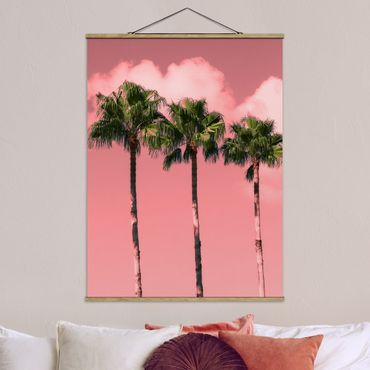 Tableau en tissu avec porte-affiche - Palm Trees Against Sky Pink