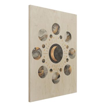 Impression sur bois - Moon Phases Abstract Gold