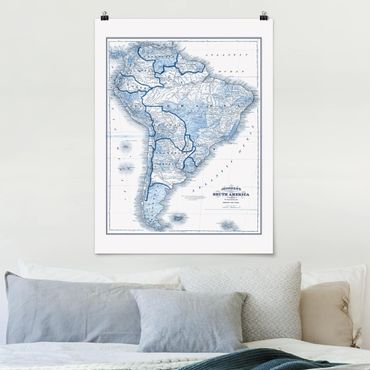 Poster cartes de villes, pays & monde - Map In Blue Tones - South America