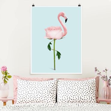 Poster animaux - Flamingo With Rose