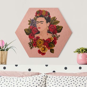 Hexagone en alu Dibond - Frida Kahlo - Roses