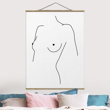 Tableau en tissu avec porte-affiche - Line Art Nude Bust Woman Black And White