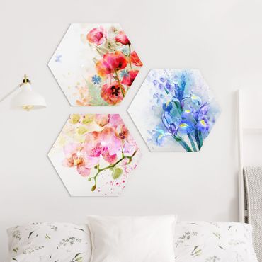Hexagone en forex - Watercolour Flower Trio