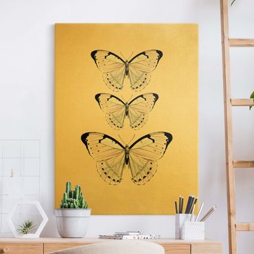 Tableau sur toile or - Butterfly On Beige