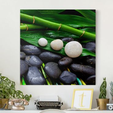 Impression sur toile - Green Bamboo With Zen Stones