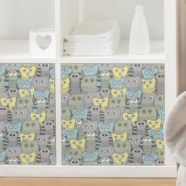 Papier adhésif pour meuble - Pattern With Funny Owls Blue