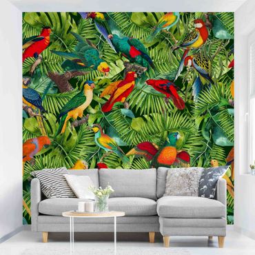 Papier peint - Colourful Collage - Parrots In The Jungle