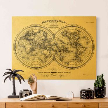 Tableau sur toile or - World Map - French Map Of The Hemisphere From 1848