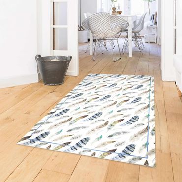 Vinyl Floor Mat - Boho Watercolour Feathers In Earthy Colours With Frame - Portrait Format 2:3