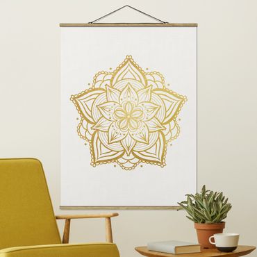 Tableau en tissu avec porte-affiche - Mandala Flower Sun Illustration Set Gold