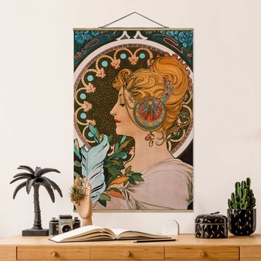Tableau en tissu avec porte-affiche - Alfons Mucha - The Feather