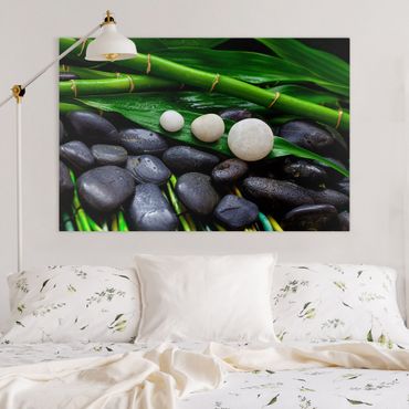 Impression sur toile - Green Bamboo With Zen Stones