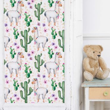 Papier adhésif pour meuble - Lama And Cacti Watercolour