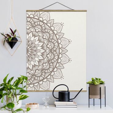 Tableau en tissu avec porte-affiche - Mandala Illustration Shabby Beige White