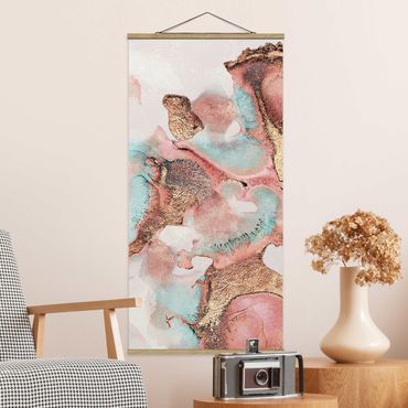 Tableau en tissu avec porte-affiche - Golden Watercolour Rosé