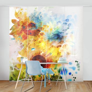 Set de panneaux coulissants - Watercolour Flowers Sunflowers