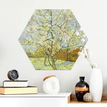 Hexagone en alu Dibond - Vincent van Gogh - Flowering Peach Tree