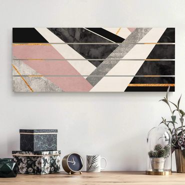 Impression sur bois - Black And White Geometry With Gold