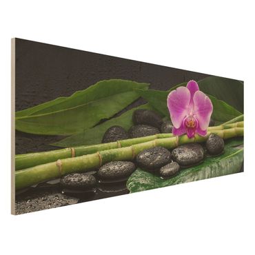 Impression sur bois - Green Bamboo With Orchid Flower