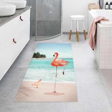 Vinyl Floor Mat - Beach With Flamingo - Portrait Format 1:2