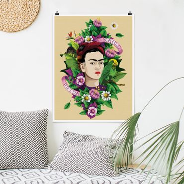 Poster fleurs - Frida Kahlo - Frida, Monkey And Parrot