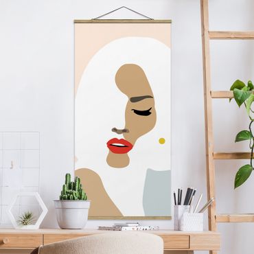 Tableau en tissu avec porte-affiche - Line Art Portrait Woman Pastel Beige