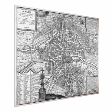 Tableau sur aluminium - Vintage Map City Of Paris Around 1600