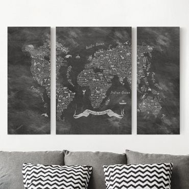 Impression sur toile 3 parties - Chalk Typography World Map