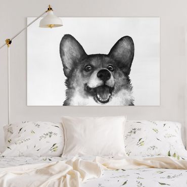 Tableau sur toile - Illustration Dog Corgi Black And White Painting