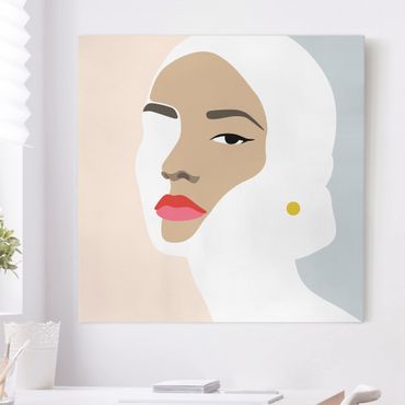 Tableau sur toile - Line Art Portrait Woman Pastel Grey
