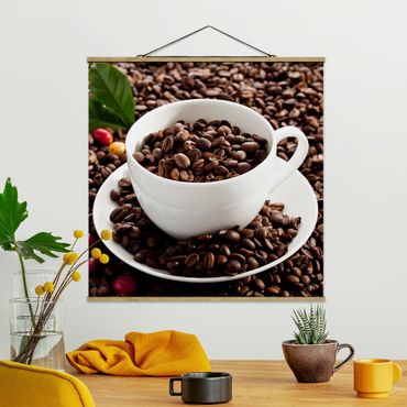 Tableau en tissu avec porte-affiche - Coffee Cup With Roasted Coffee Beans