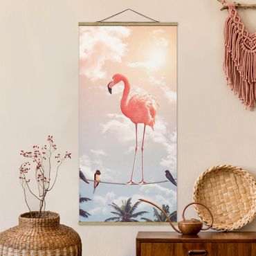 Tableau en tissu avec porte-affiche - Sky With Flamingo