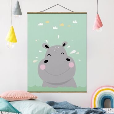 Tableau en tissu avec porte-affiche - The Happiest Hippo
