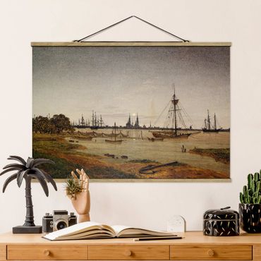 Tableau en tissu avec porte-affiche - Caspar David Friedrich - Harbor at Moonlight