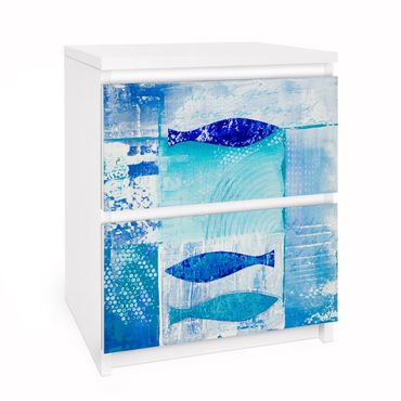 Papier adhésif pour meuble IKEA - Malm commode 2x tiroirs - Fish In The Blue