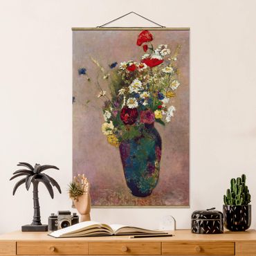 Tableau en tissu avec porte-affiche - Odilon Redon - Flower Vase with Poppies