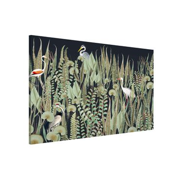 Tableau magnétique - Flamingo And Stork With Plants On Green