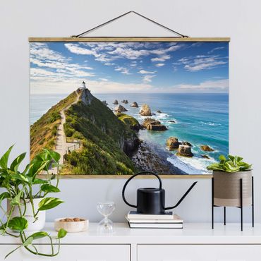 Tableau en tissu avec porte-affiche - Nugget Point Lighthouse And Sea New Zealand