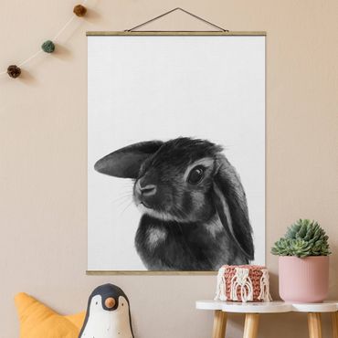 Tableau en tissu avec porte-affiche - Illustration Rabbit Black And White Drawing