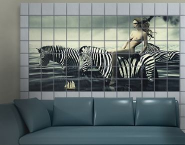 Sticker pour carrelage - Woman Posing With Zebras