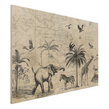 Impression sur bois - Vintage Collage - Exotic Map