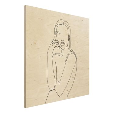 Impression sur bois - Line Art Pensive Woman Black And White
